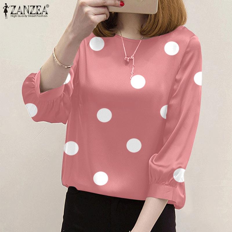 Buy ZANZEA Women Retro Polka Dot Print Summer O-neck 3/4