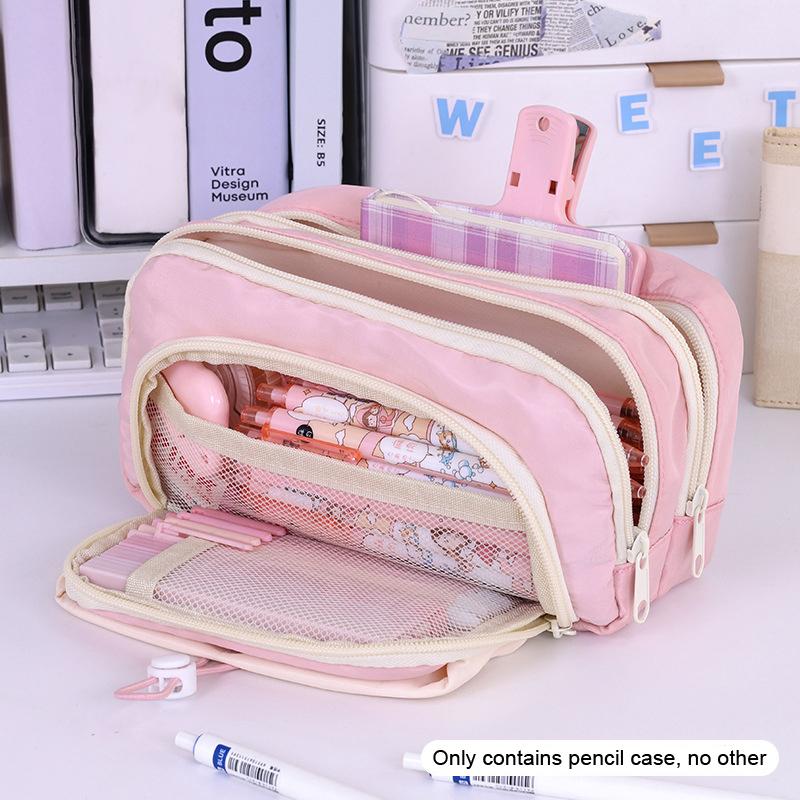 

Большая вместимость 5-слойных пеналов, кавайный пенал с передним карманом для мальчиков и девочек, школьные принадлежности, подарки, креативный пенал розовый