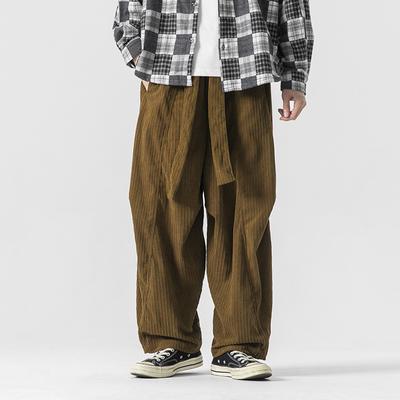 2024 Heren Corduroy Broeken Heren Effen Kleur Losse Elastische Taille Streetwear Casual Wijde Pijpen Broek Heren Koreaanse Stijl Lange Broek