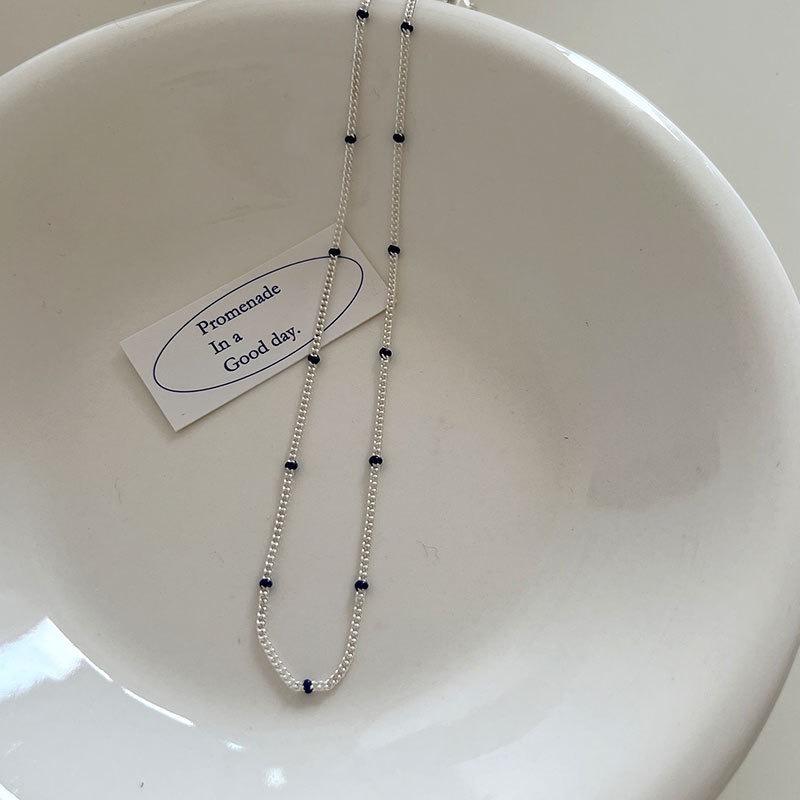 Blue Bean Chain Necklace Female Collarbone Chain Niche Design Versatile Bare Chain