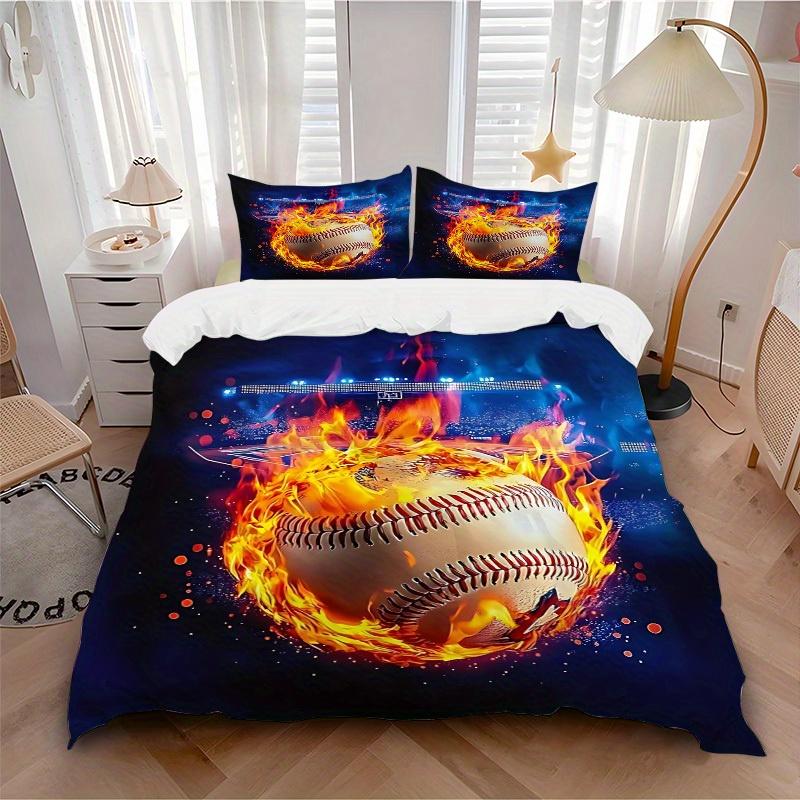

3pcs set Baseball Fire 1 Quilt Cover + 2 Pillowcases, All Seasons Bedroom Setting, Perfect for Home and Dorm Decor a171 135x200cm