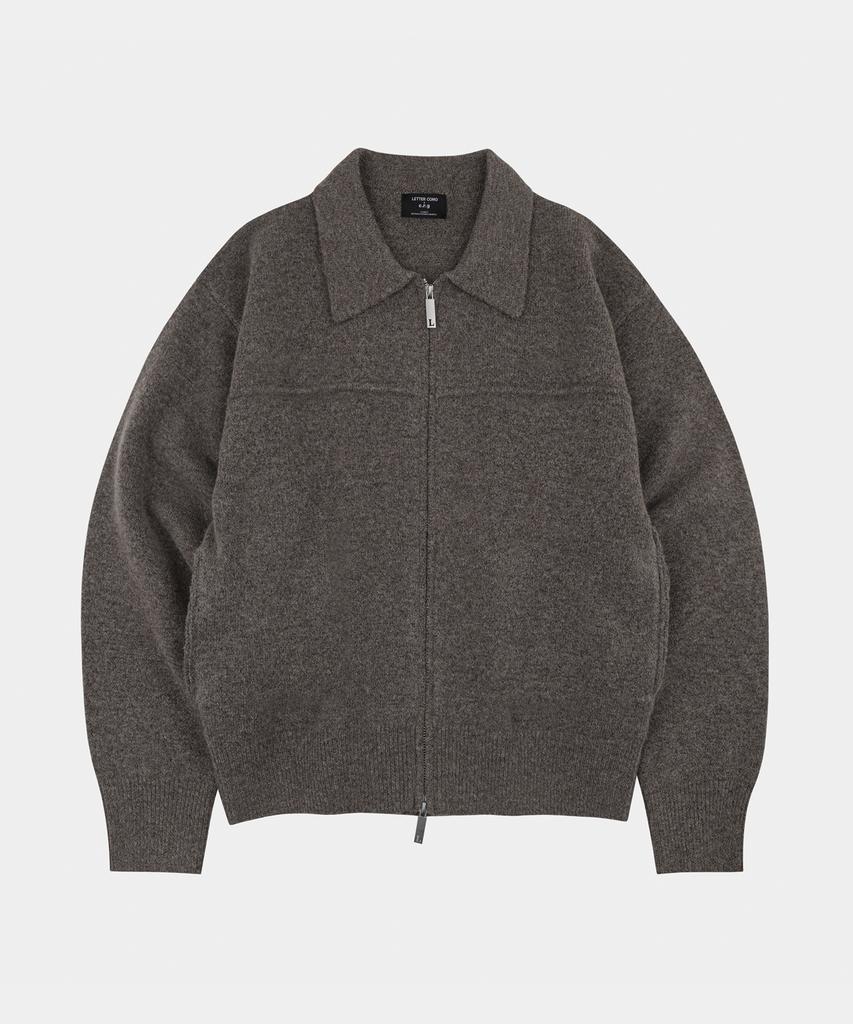 LETTERCOMO York Collar Crop Wool Knit Jacket Dark Brown