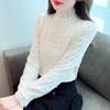 Winter Fashion New 2024 Long Sleeve Stand Collar Apricot Velvet Lace Blouse Shirt Women Tops Blouses Shirts J784