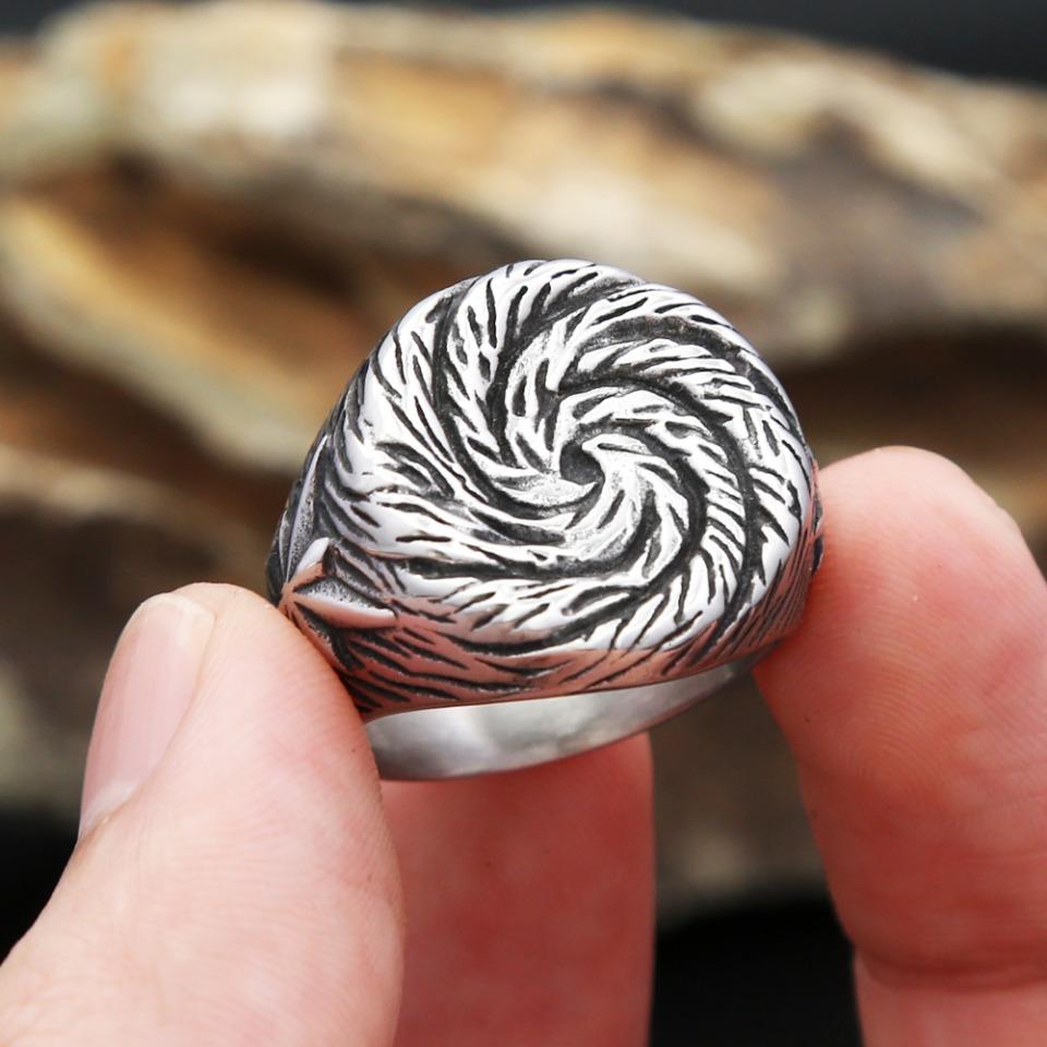 Spiral Pattern Ring for Men Women 316L Stainless Steel Punk Biker Unisex Fashion Jewelry Gift