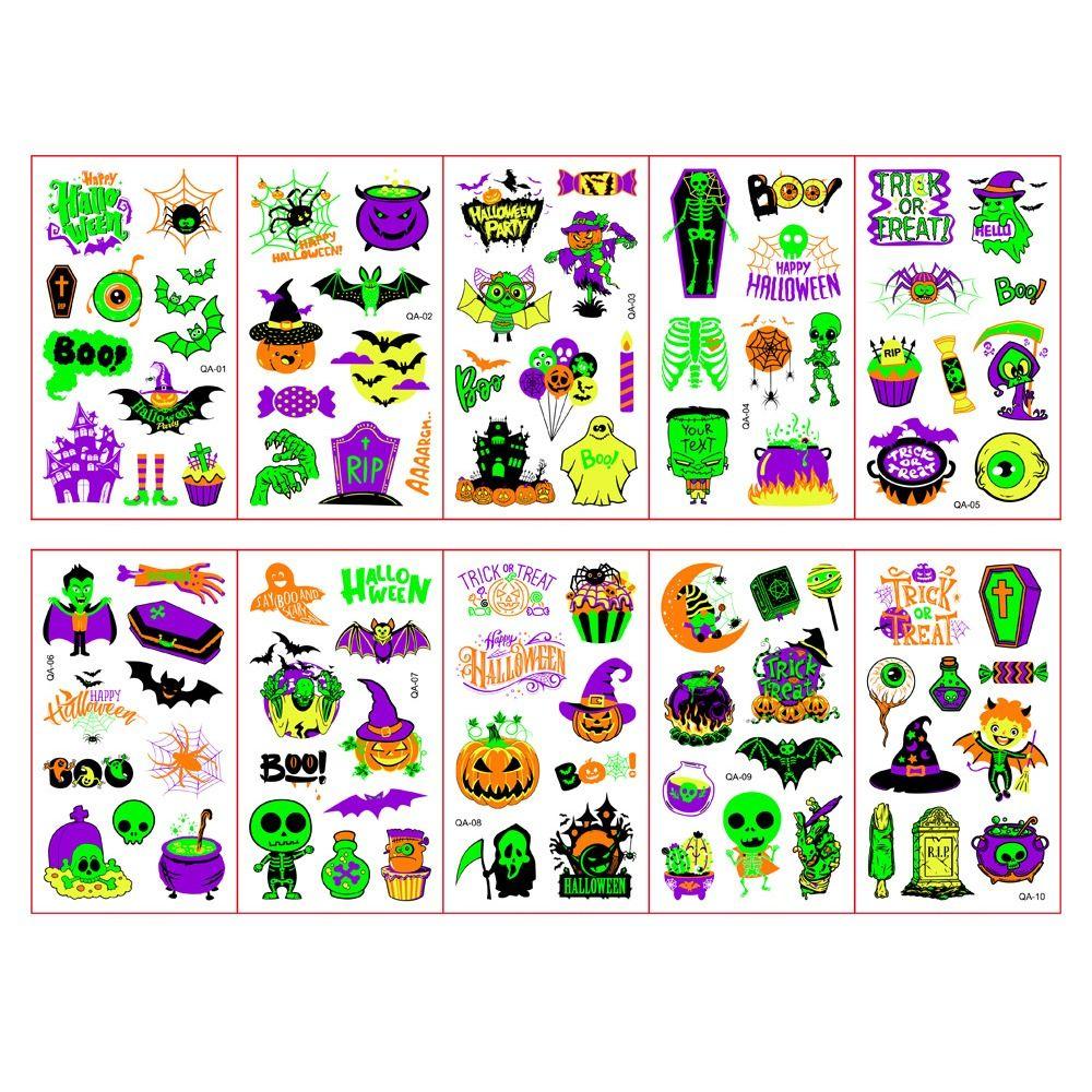 

10Pcs/Set Fake Tattoo Fluorescent Tattoo Sticker Temporary Face Body Sticker Masquerade 10Pcs