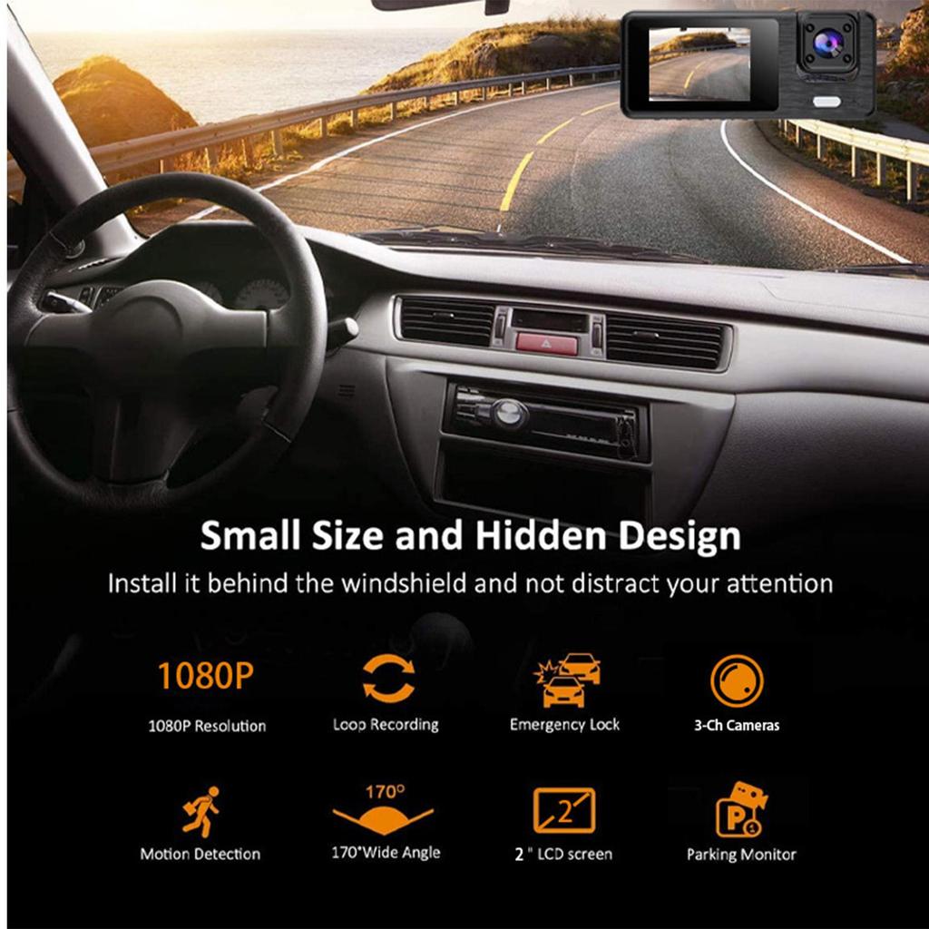 Dash Cam For Car 3 Channel Front And Back Dash Cam 1080P Monitor WIFI Infrared Night Vision Front Rear Reversing Image For Truck