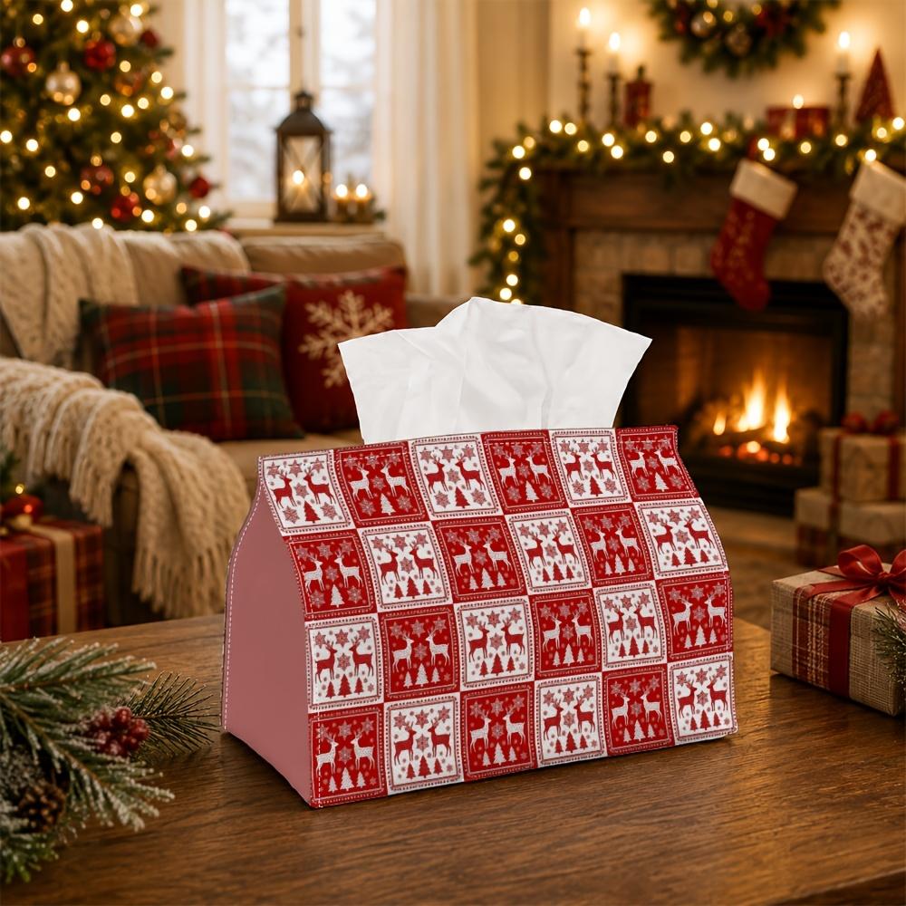 1pc Nordic Scandi Winter Tissue Box - Reindeer Snowflake Elements Napkin Storage Box, Suitable for Rolls/facial Tissues/single Sheets,available for Ch