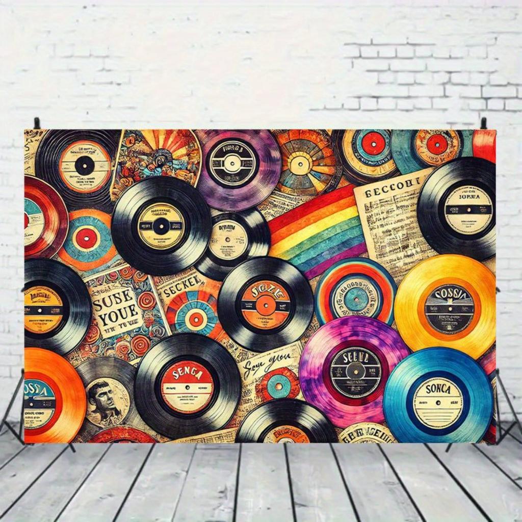 2D Fl Large Retro Vinyl Record Wall Art - 243x182 Cm / 96"x72" Music-themed Background
