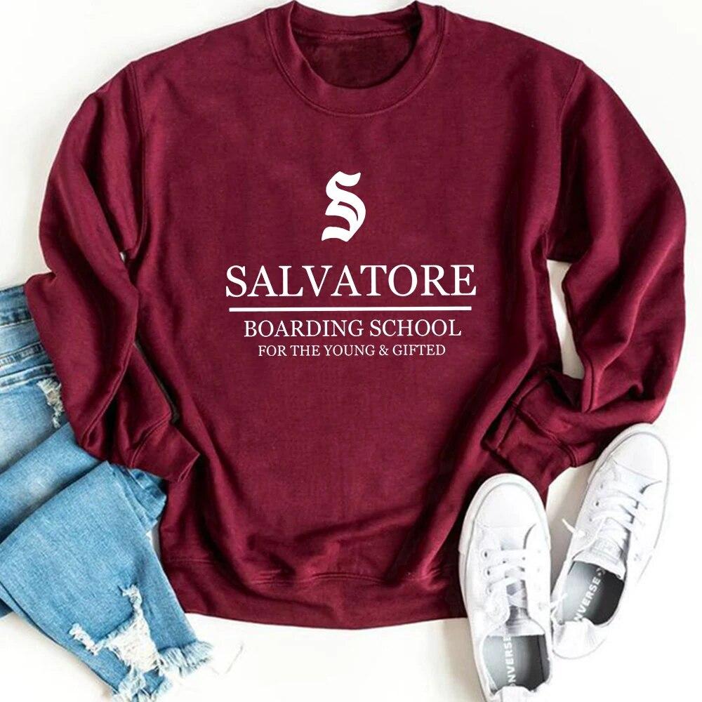 Unisex HoodieTV Show Vampire Diaries Sweatshirt Salvatore Boarding School Hoodie Damon Stefan Salvatore Mystic Falls Crewneck Sweatshirts