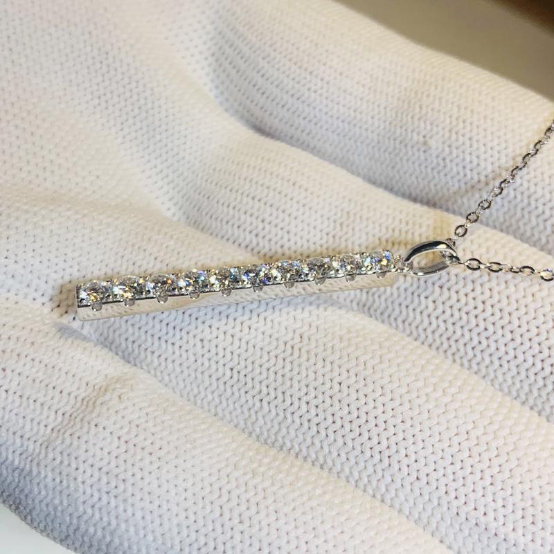 Huitan Fashion Contracted Stick Shaped Pendant Necklace for Women Luxury Silver Color Crystal Cubic Zircon Trendy Female