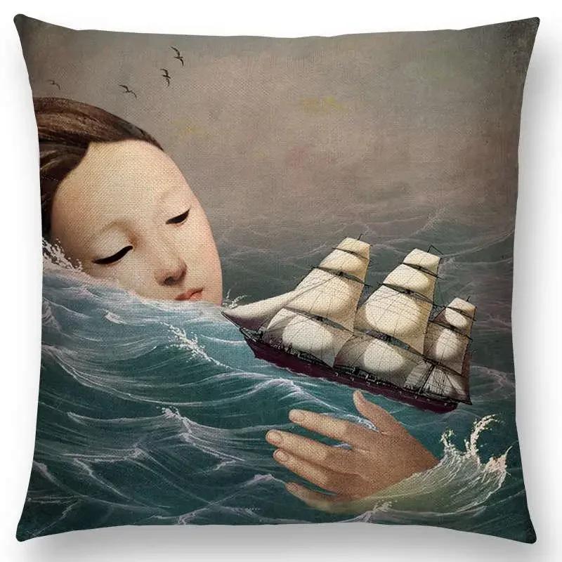 New Elegant Lady Lovely Girl Shakespeare Fantasy Painting Moon Night Swan Dream Trees Cushion Cover Sofa Throw Pillow Case
