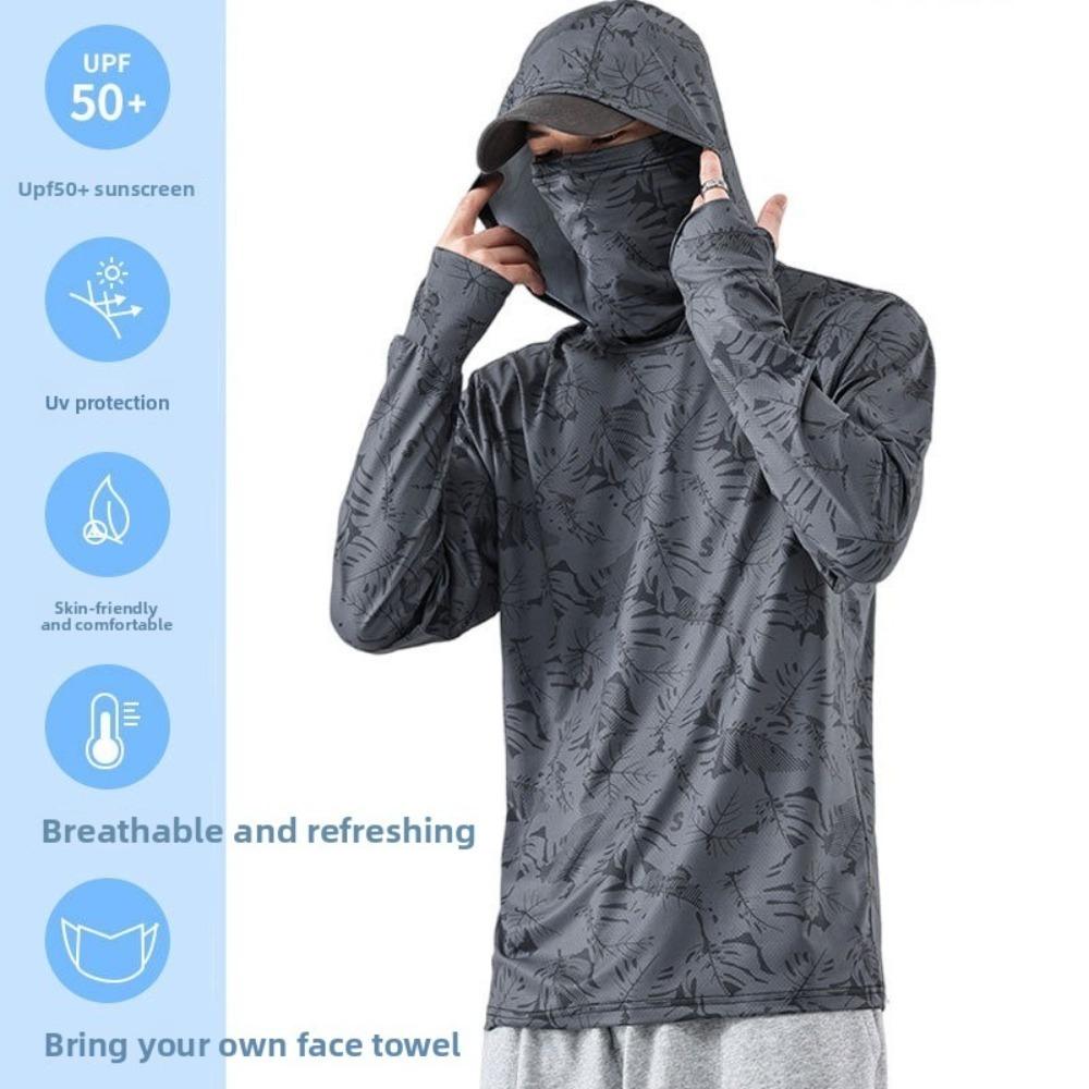 Hooded Design Fishing Shirt Summer Mask Performance Fabric Hooded Fishing Clothes Lightweight Material UV Protection Shirt XL темно серый