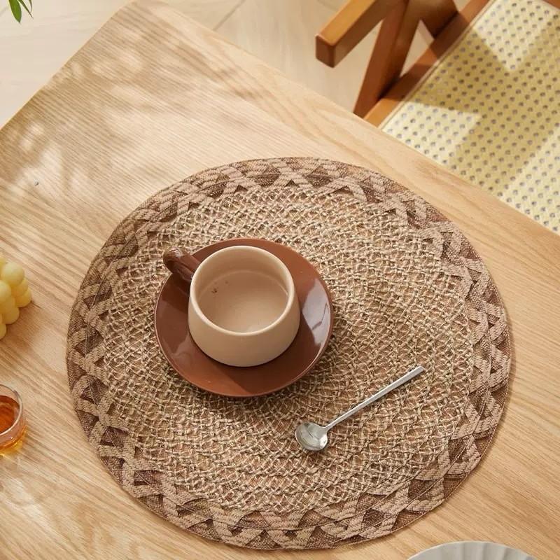 Nordic Style Washable Round Table Mat With Hollow Floral Pattern For Home Dining Decor
