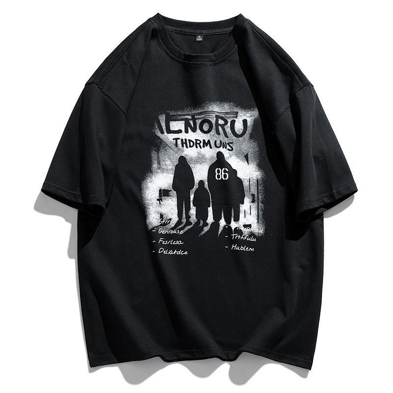 Short-Sleeved T-Shirt Men'S Trendy Half-Sleeved Men'S Top Loose Trendy Couple Five-Quarter-Sleeved Clothes