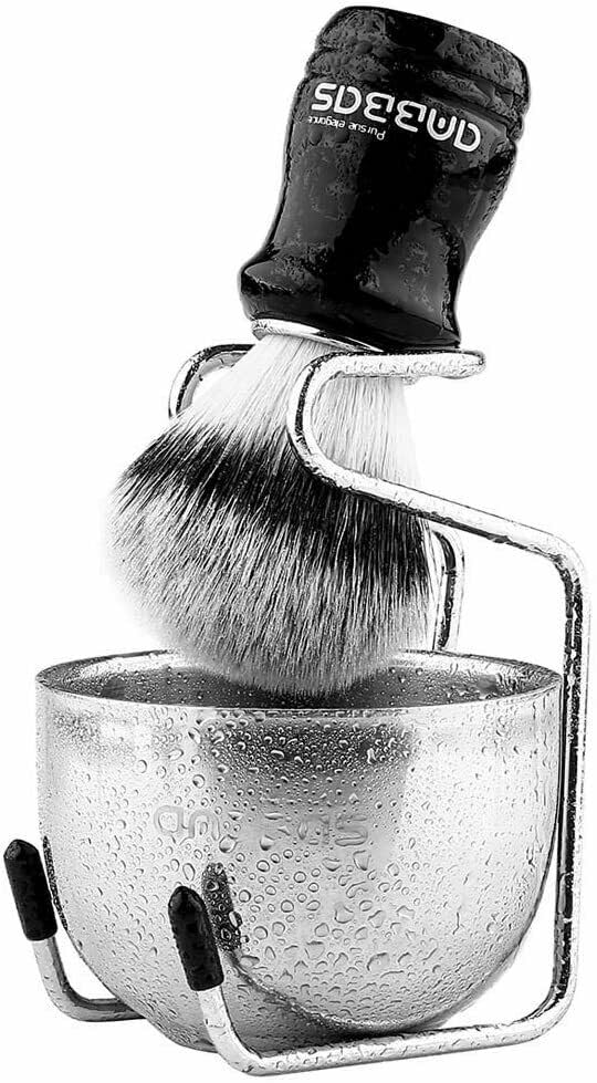 ANBBAS Shaving Brush Badger Hair Stainless Steel Foaming Facial Cleansing Shaving Care 3-Piece Set + Stand, Men's Brush, Gift,