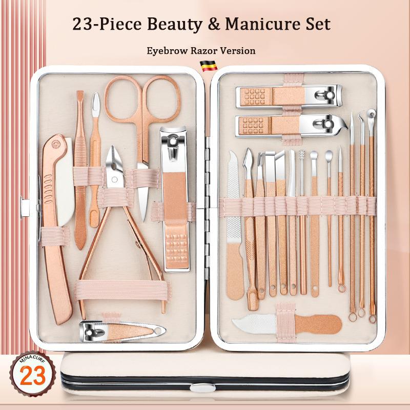 Rose-Gold 23-Piece Set Stainless Steel Nail Clipper Manicure Dead Skin Clipper Set
