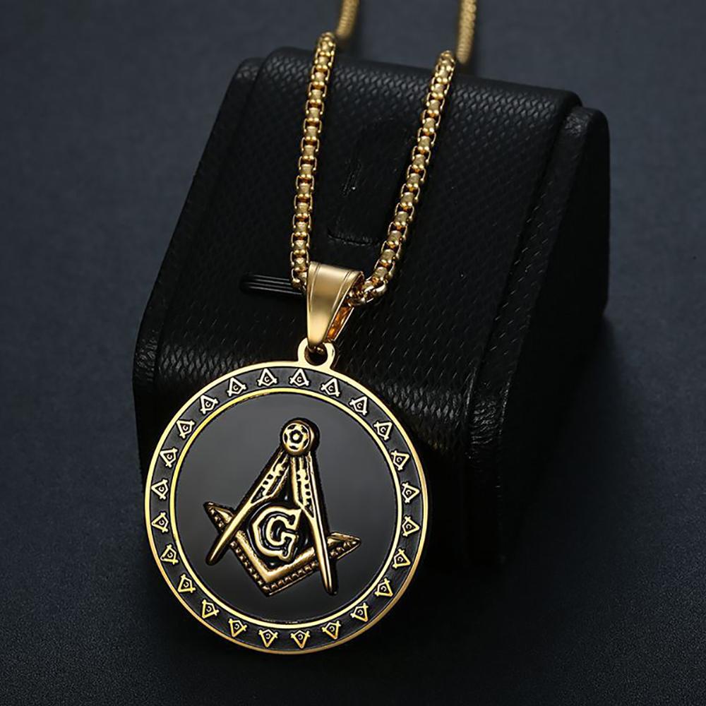 Hip Hop Masonic Mason Round Pendants Gold Color Stainless Steel Freemasonry Free-mason Necklace for Men Women Jewelry Gift 2025