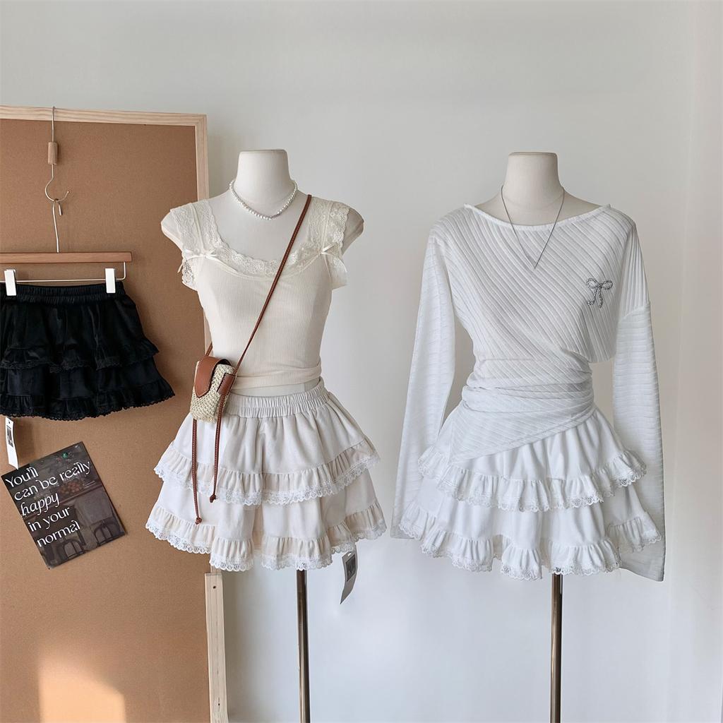 French Solid Lace Sweet Puffy Skirt New Women's Autumn Winter New Ballet Style Cake Skirt Fashion High Waist Short A-line Skirts