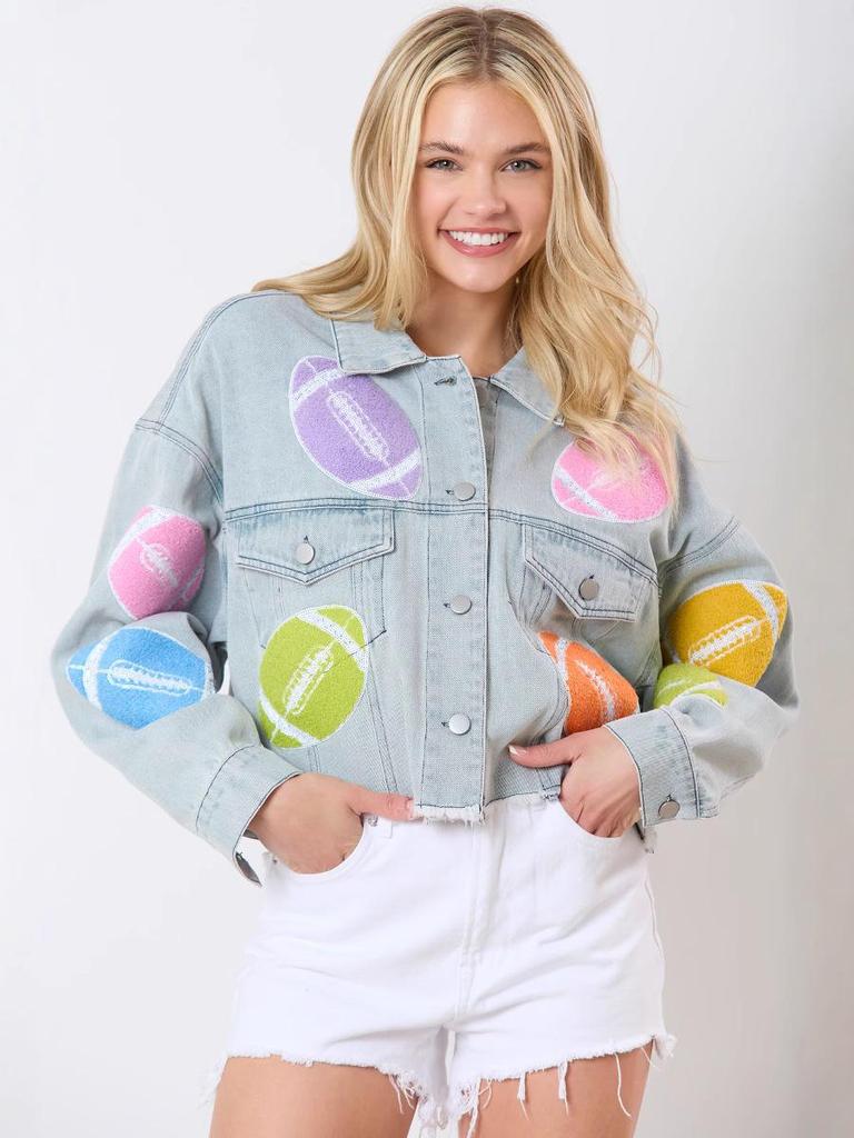 2025 Spring/Summer Women's Multicolor 3D Decor Denim Jacket with Long Sleeves