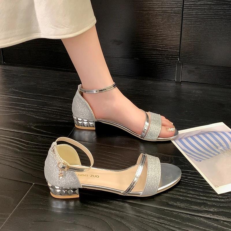 Fashion Versatile Outdoor Women's Sandals Shoes for Women 2025 New Summer Buckle Strap Peep Toe Low-heel Dress Sandals Women