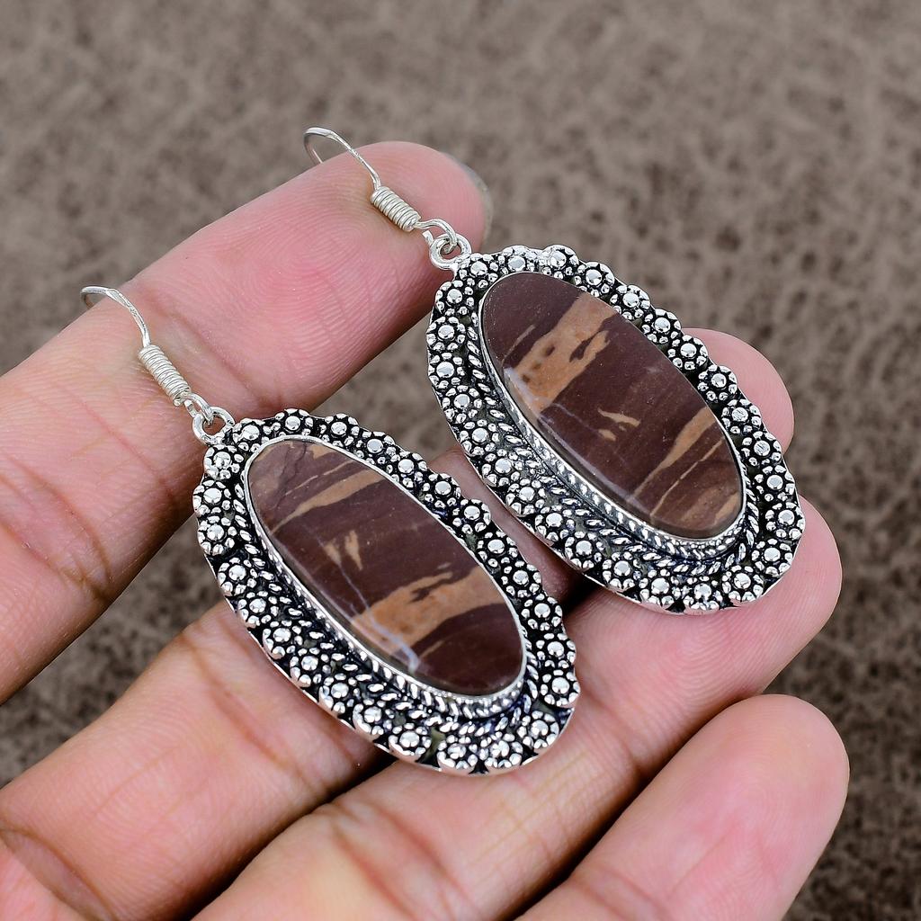 Cappuccino Jasper Gemstone 925 Sterling Silver Jewelry Earring 2.36" KKG-690