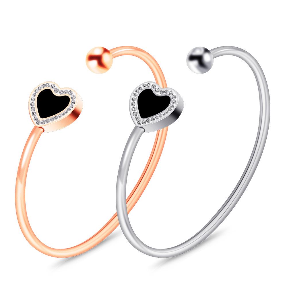 European Stainless Steel Rhinestone Heart Bracelet - Fashionable 16MM Openable Design for Women