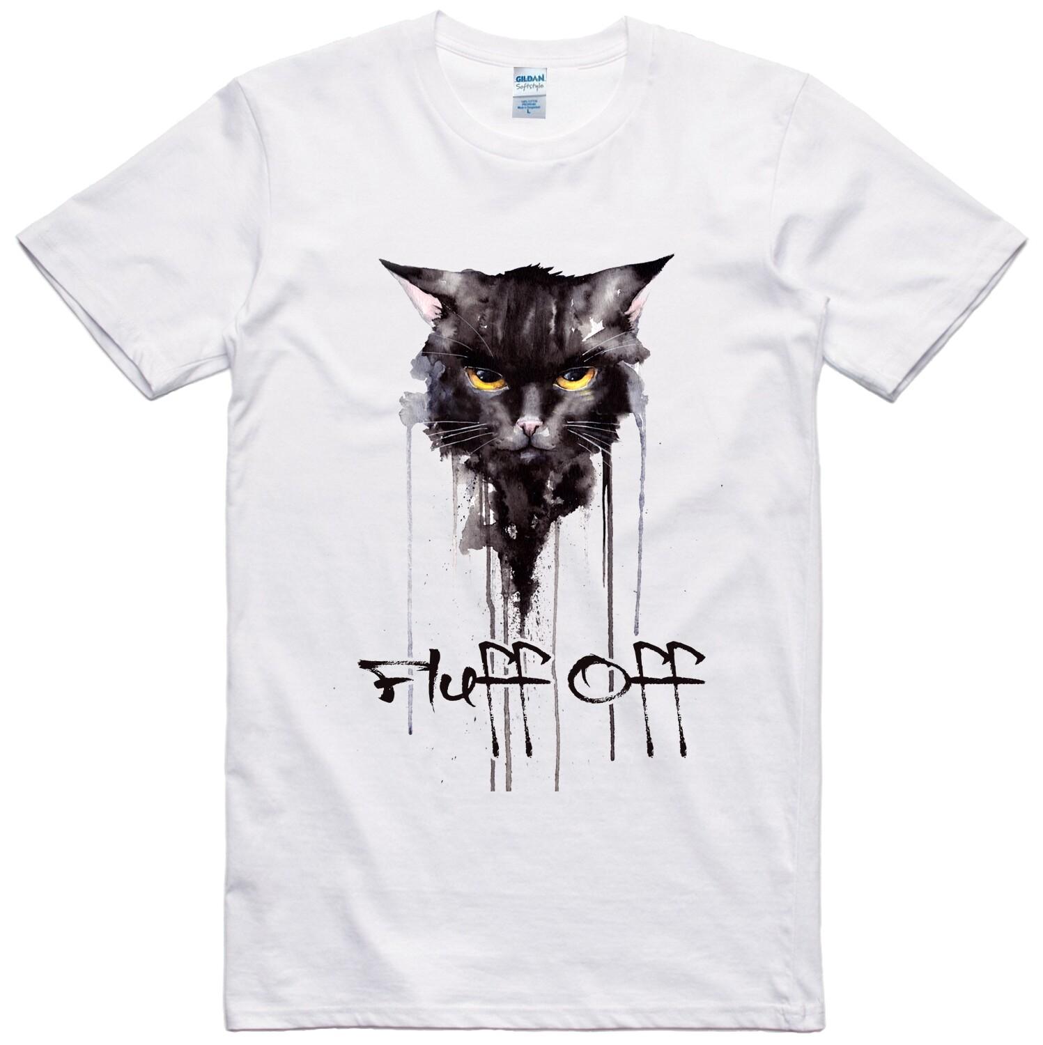 Cat Unisex Funny T Shirt Fluff Off Anti Social Print Regular Fit 100% Cotton Tee S разноцветный