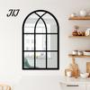 Arched Wall Mirror Stickers Window Decor, Wooden Frame Acrylic Fake Mirror, Minimalist Arch Self-Adhesive Windowpane Sticker for Living Room