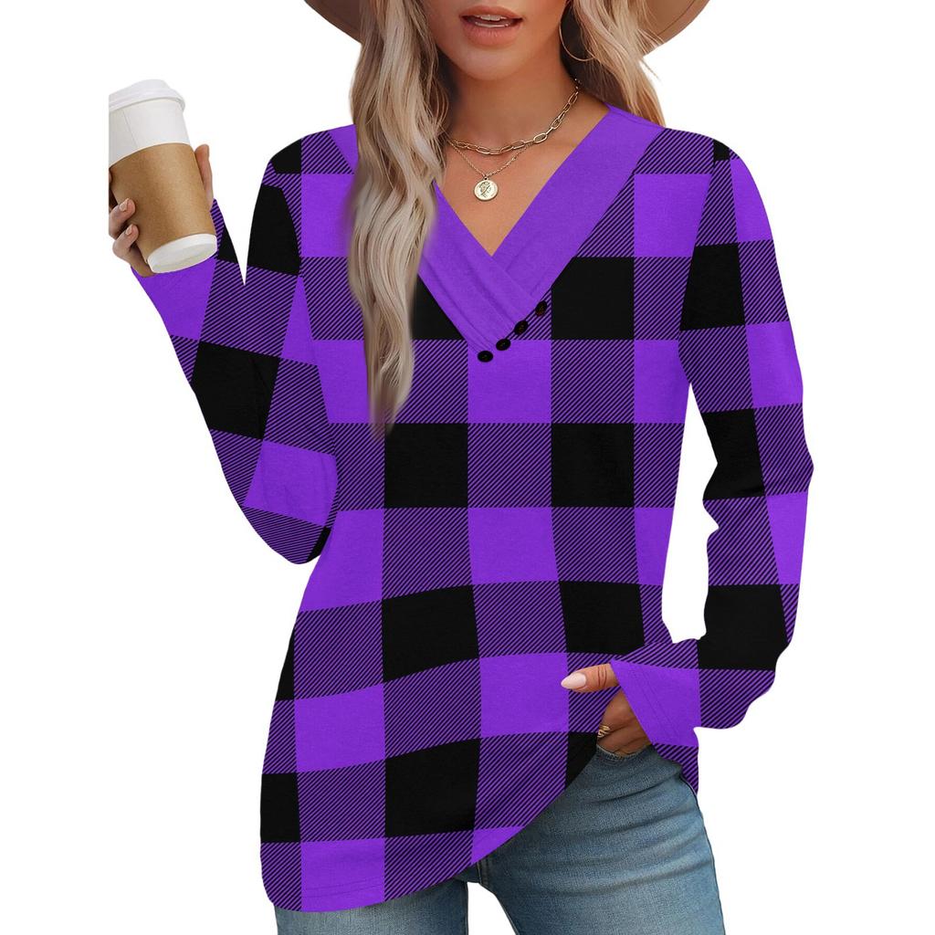 Women's Fashion Casual V-neck Ruched Long-sleeve Top