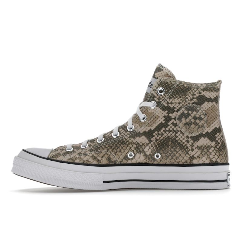 Stussy x Converse Chuck 70 High Snakeskin Unisex Sneakers Tan Multi-Color White A11674C