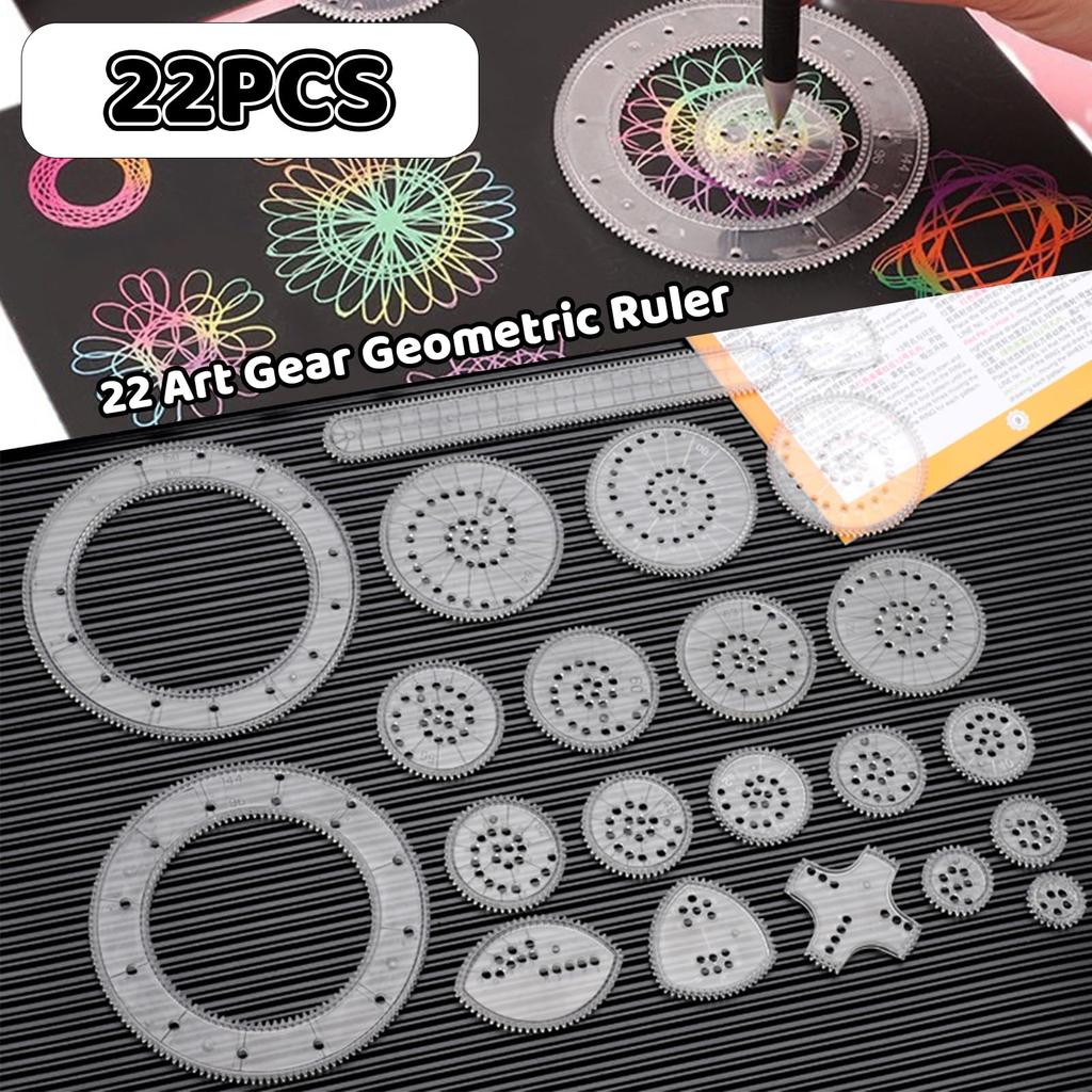 22Pcs/Set Spirograph Drawing Tools - Geometric Roulette Ruler, Educational Painting Puzzle Toy, Creative Art Learning Kit