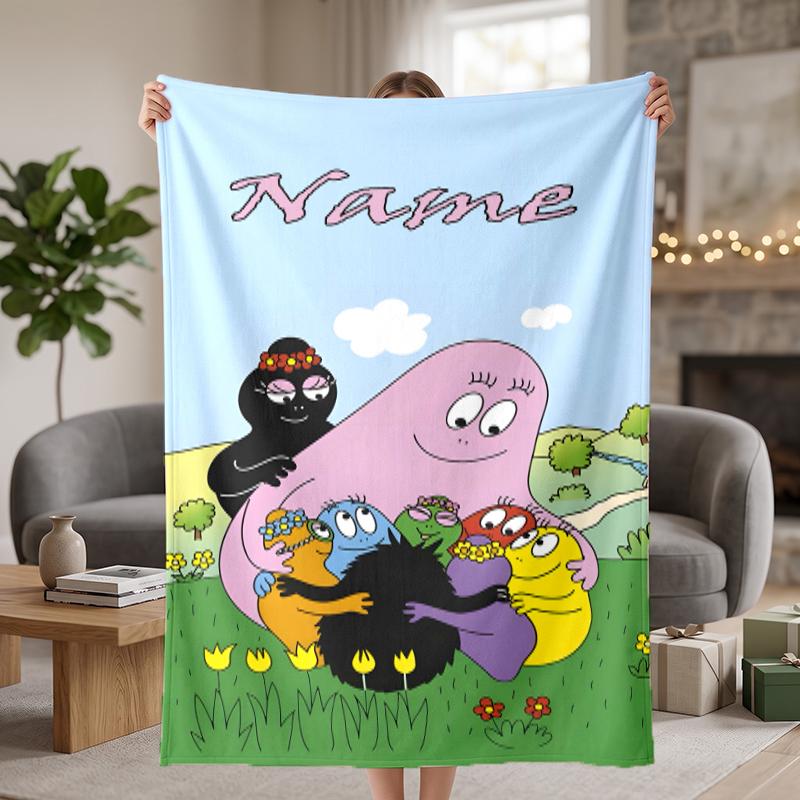 Barbapapa Custom Flannel Blankets Soft Warm Cozy Throws for Home Decor Holiday Gifts