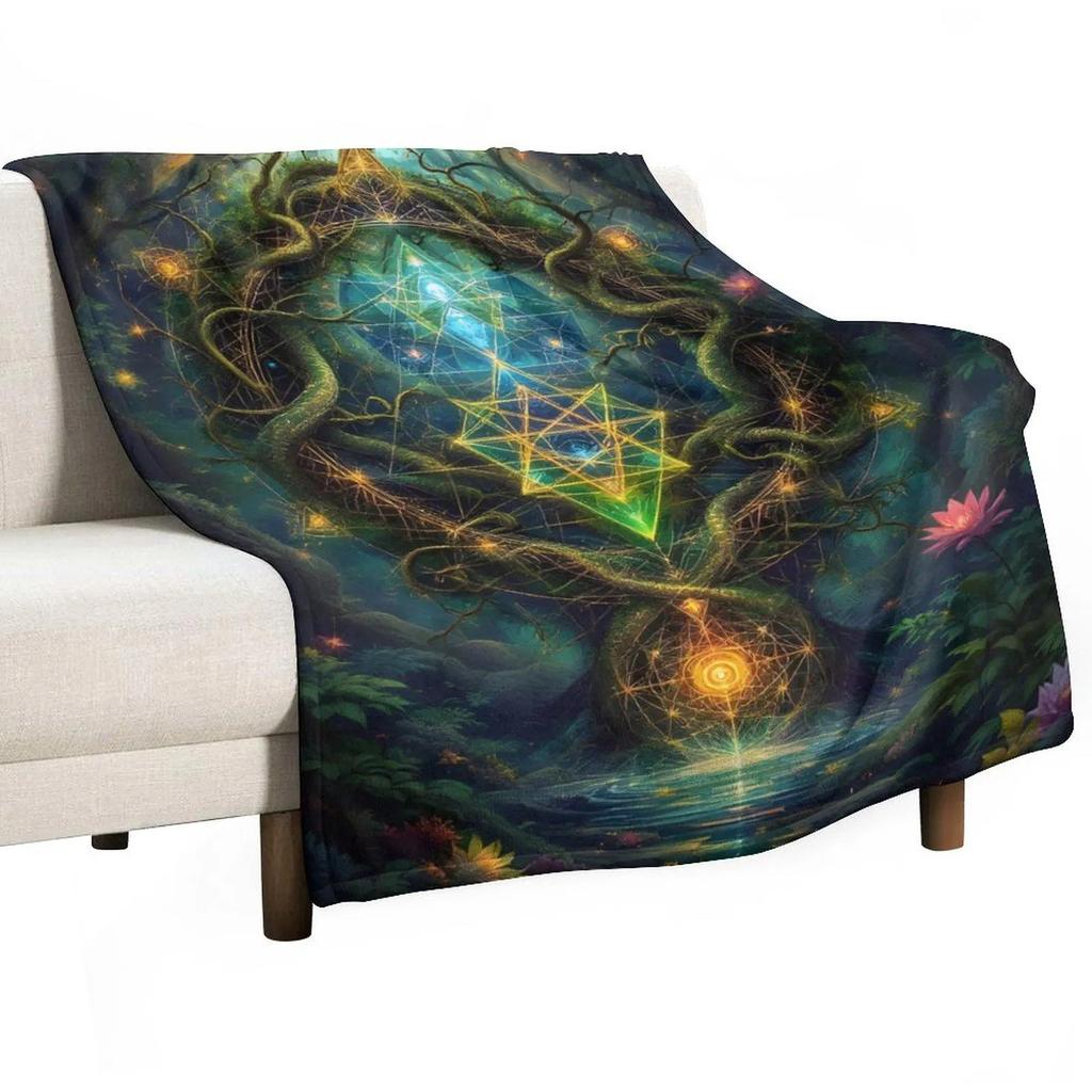 Flower of Life Sacred Geometry Flannel Blanket Warm AntiPill Winter Couch Bed Travel Decor