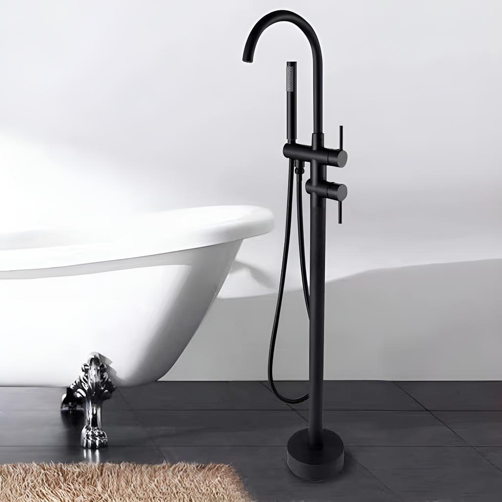 Freestanding Brass Bathtub Faucet, Exclusive Copper, Black Shower