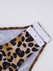 Women Leopard Print Latin Bodysuit Oversleeve Tassel Keyhole Backless Hollow Waist Button Crotch Leotard