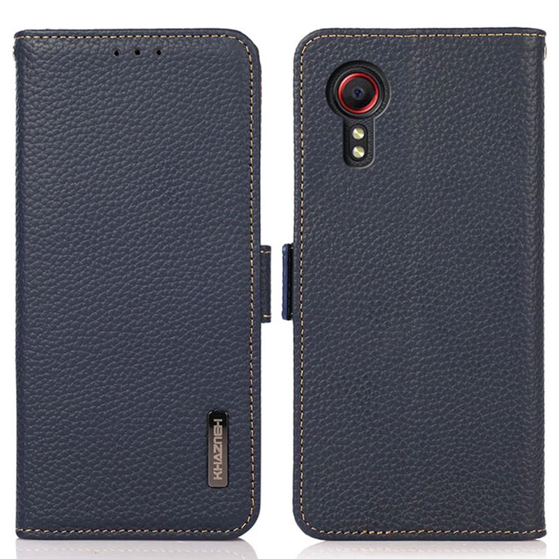 For Samsung Galaxy Xcover7 Wallet Case Genuine Cow Leather Phone Cover with RFID Blocking