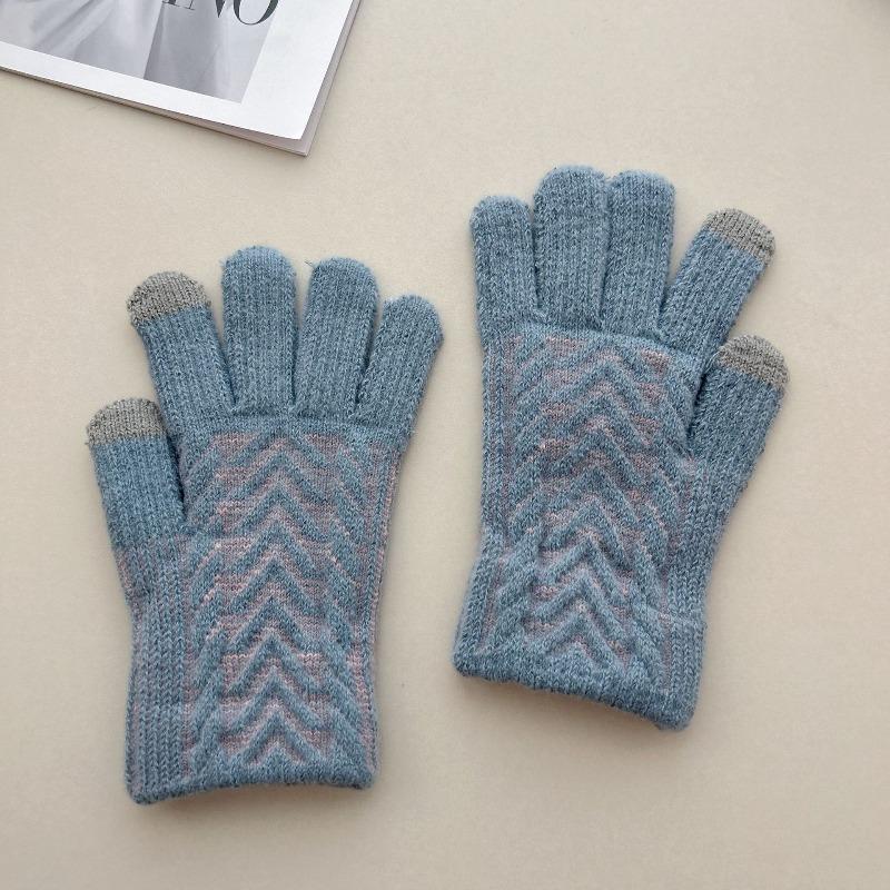 

Новые перчатки женские зимние вязаные бархатные жаккардовые парные теплые модные зимние перчатки One size синий