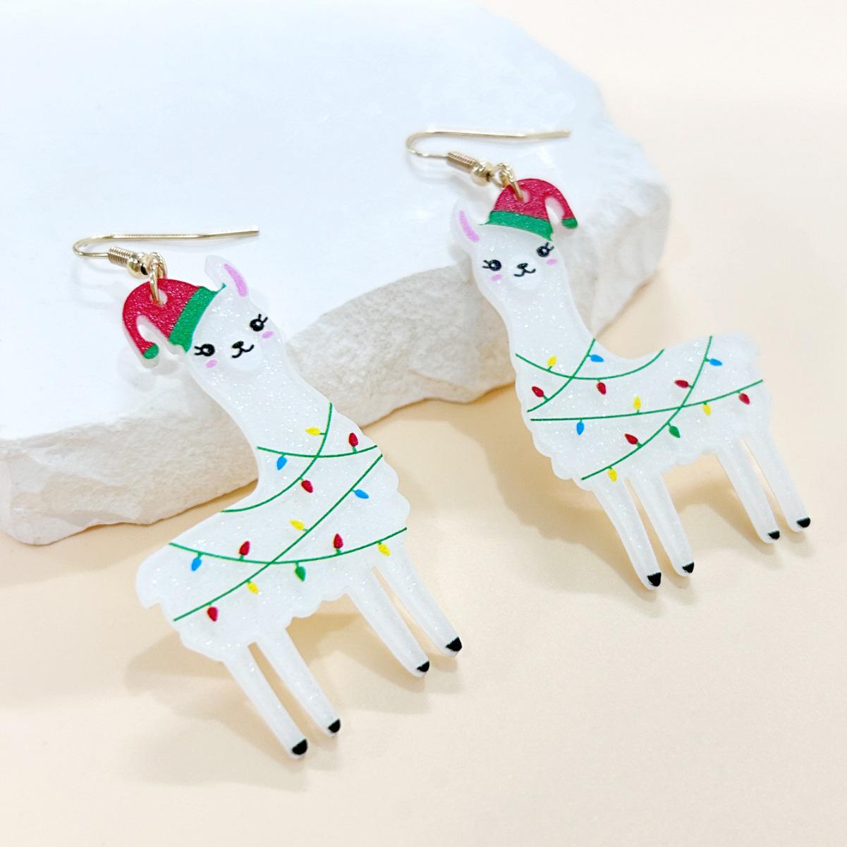 

Красочные акриловые серьги-подвески в виде ламы с блестками для женщин белый