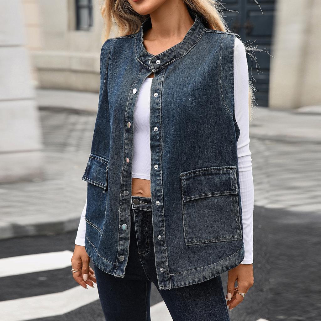 Women's Fashion Casual Solid Color Denim Jacket Short Top