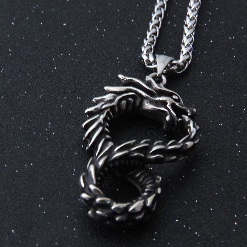 

Ожерелье из нержавеющей стали с драконом Уроборосом - скандинавский языческий амулет в виде змеи для средневекового косплея и фэнтезийных украшений, подарков для мужчин и женщин Single Pendant