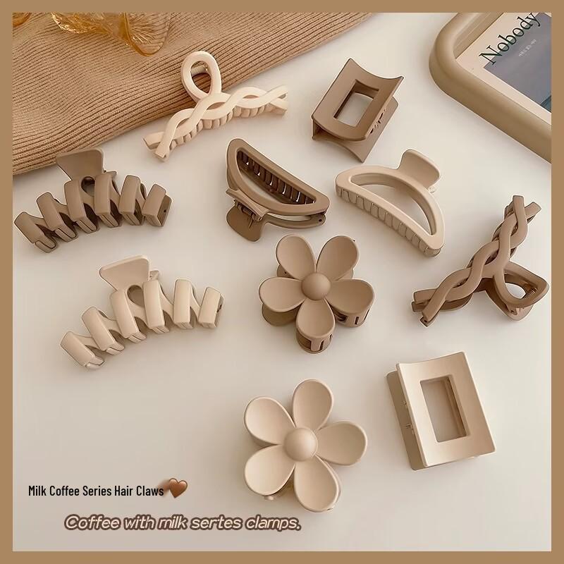 Premium Coffee Matte Claw Hair Clip for Women - Large Shark Hairpin Accessory