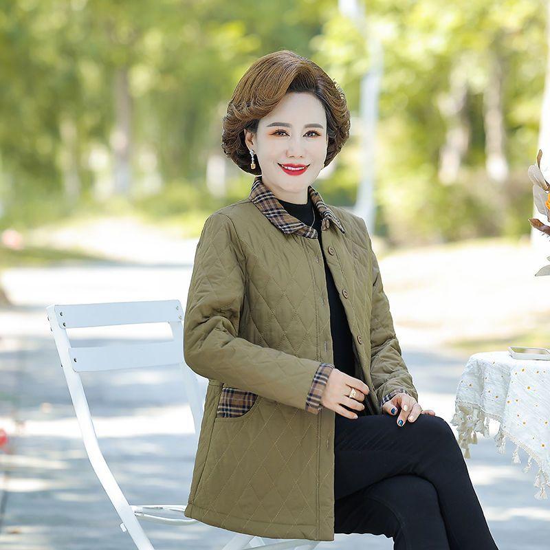 Women's Quilted Jacket Autumn Long-sleeved Jacket Parkas Cotton-padded Tops Mother Cotton Coat Plus Size Feminino