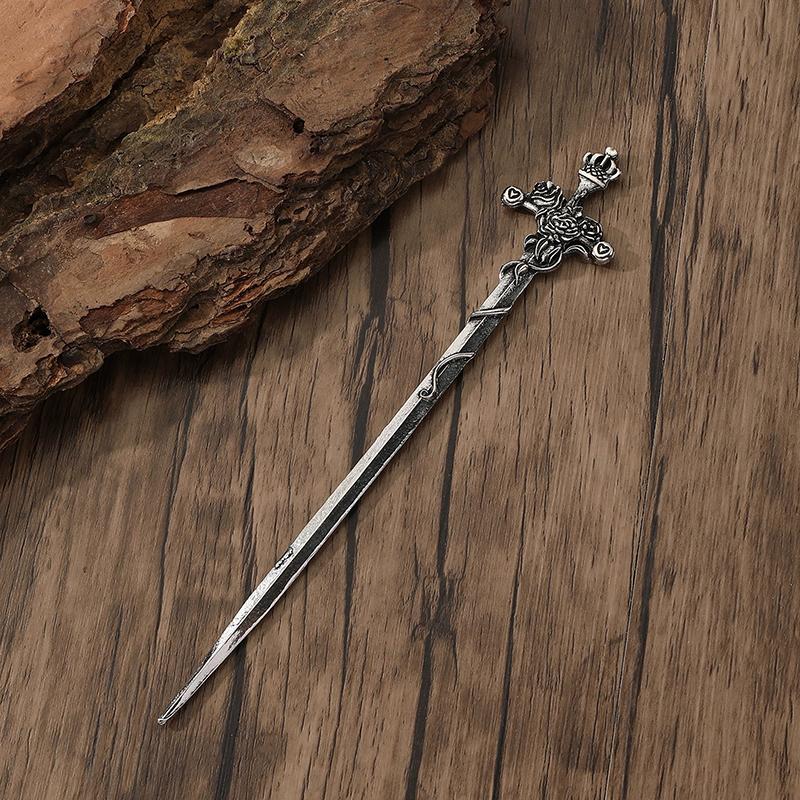 Retro Viking Wave Sword Hairpin Unisex Rose Crown Sun Moon Sword Hair Stick Unique Hair Accessories Norwegian Style Party Gift