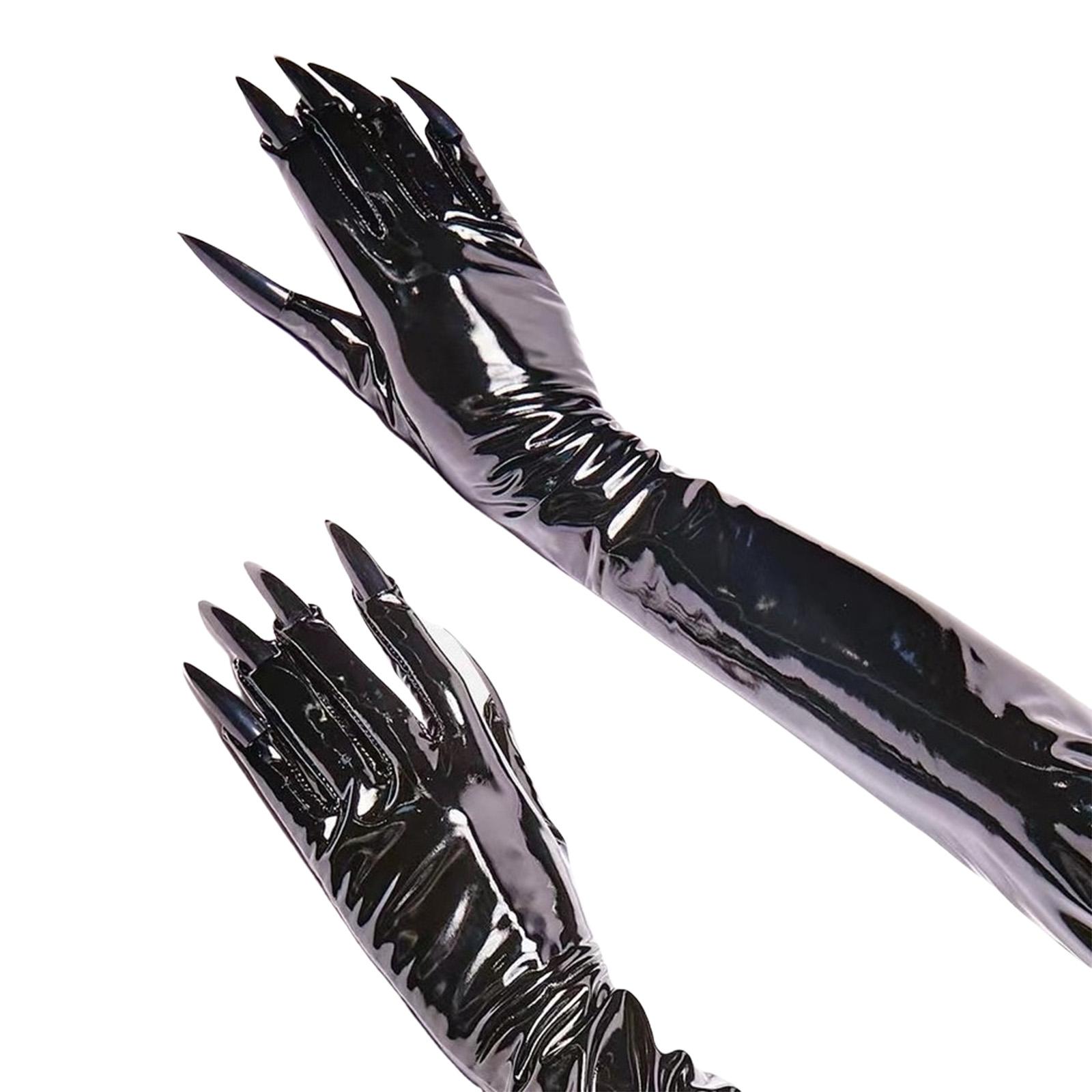 

Модные женские перчатки из лакированной кожи, глянцевые, с длинными когтями, перчатки ведьмы для ролевых игр и тематических мероприятий 1