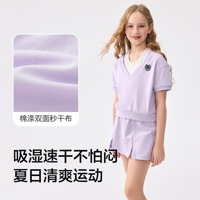Balabala Girls' Set Summer Children's Wear 2025 New Summer Wear Middle and Large Children's Two piece Set College Style Fashion