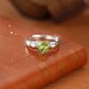 Natural Peridot Ring S925 Sterling Silver Inlaid Heart Crystal Stone 7mm Daily Women's Jewelry Gifts