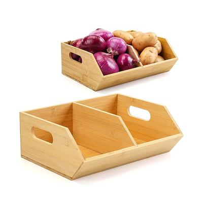 Cubo de Almacenamiento de Bambú de Cocina Caja de Almacenamiento de Patatas y Cebollas con Asas Organizador de Cocina Apilable para Encimera Despensa Fruta Verdura Snacks