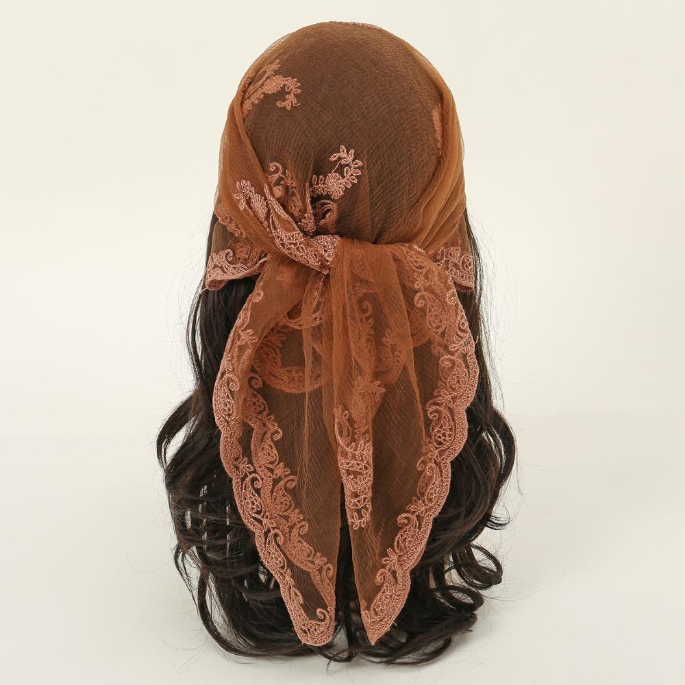 Hollow Out Foulard Bandana Floral Embroidery Lace Handkerchiefs Elegant Hair Scarf Headband  Women