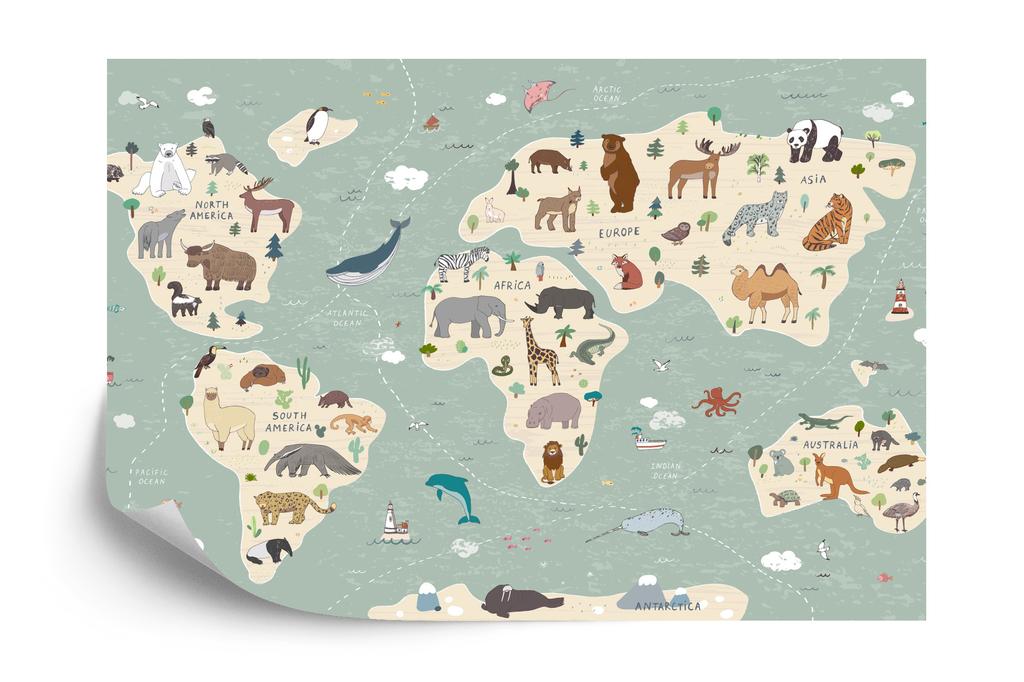 Photomural Colorful World Map Washable Fleece 254x184