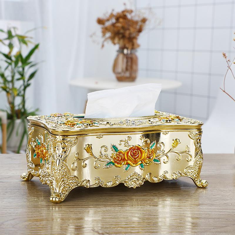 Servilletero Grande Dorado - Creativa Caja de Papel de Plástico de Escritorio para el Hogar